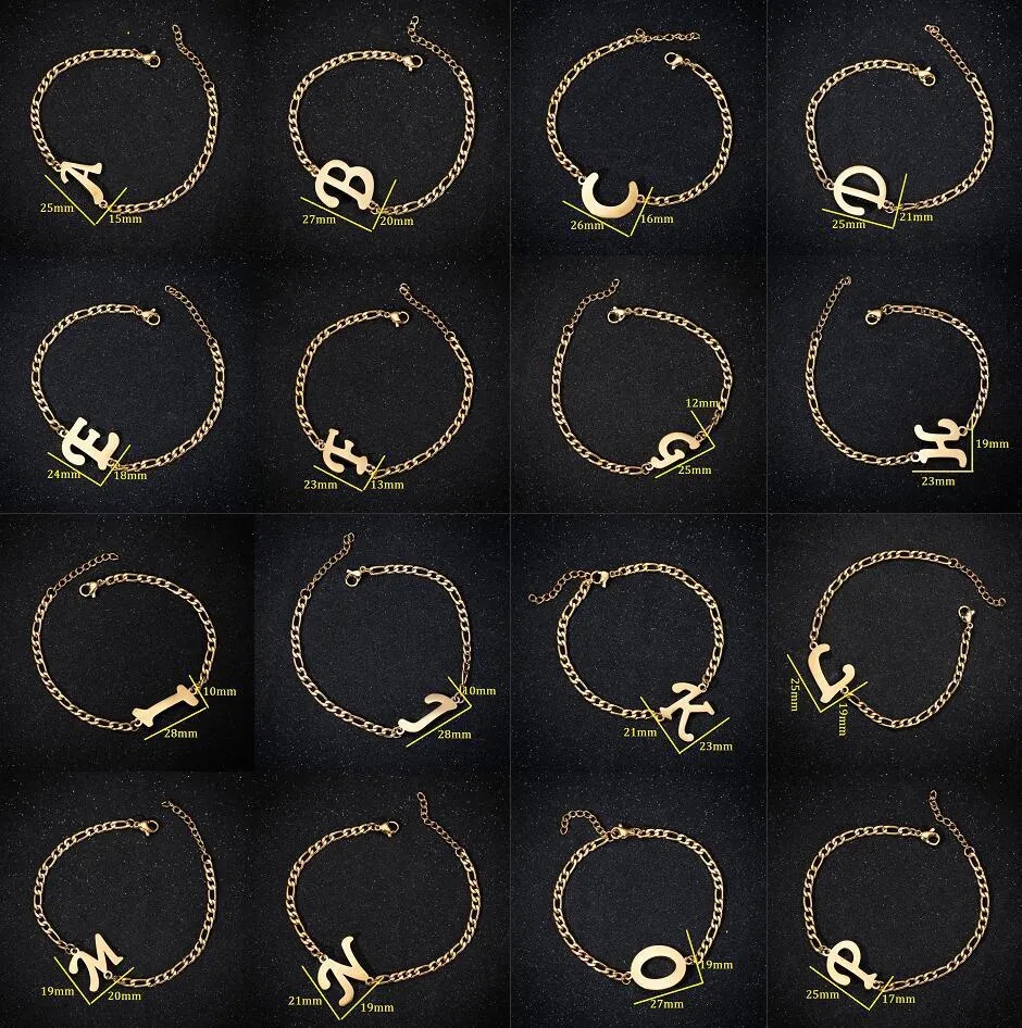 316L Stainless Steel Cuban Chain Capital Letter Bracelet Gold Silver Initial Letter Charm Bracelets A-Z for Men Women Wedding Jewelry Nice Gift