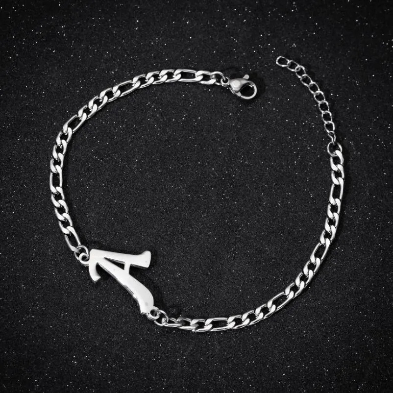 316L Stainless Steel Cuban Chain Capital Letter Bracelet Gold Silver Initial Letter Charm Bracelets A-Z for Men Women Wedding Jewelry Nice Gift
