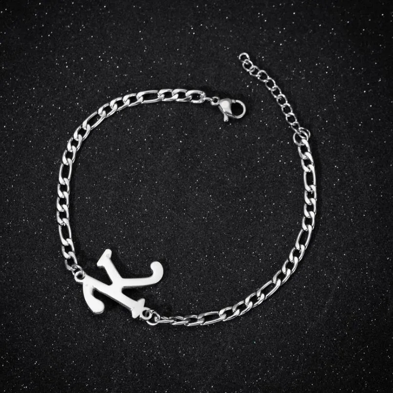 316L Stainless Steel Cuban Chain Capital Letter Bracelet Gold Silver Initial Letter Charm Bracelets A-Z for Men Women Wedding Jewelry Nice Gift