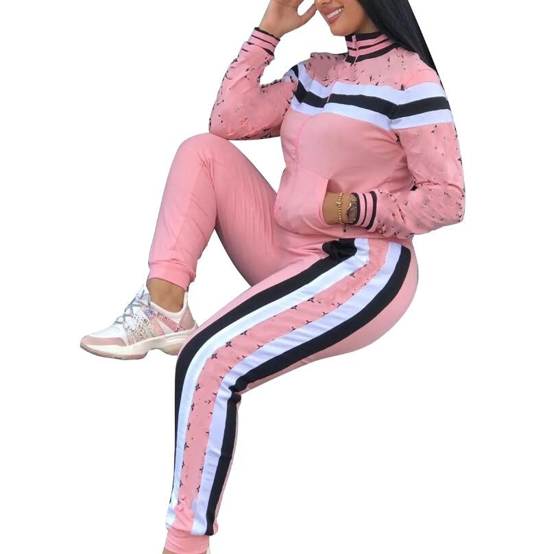 Women's Tracksuits New Pink Black White Plaid Two Piece Sets Vintage Zipper jacket Cardigan Jogger Pants leisure sports suit hoodies