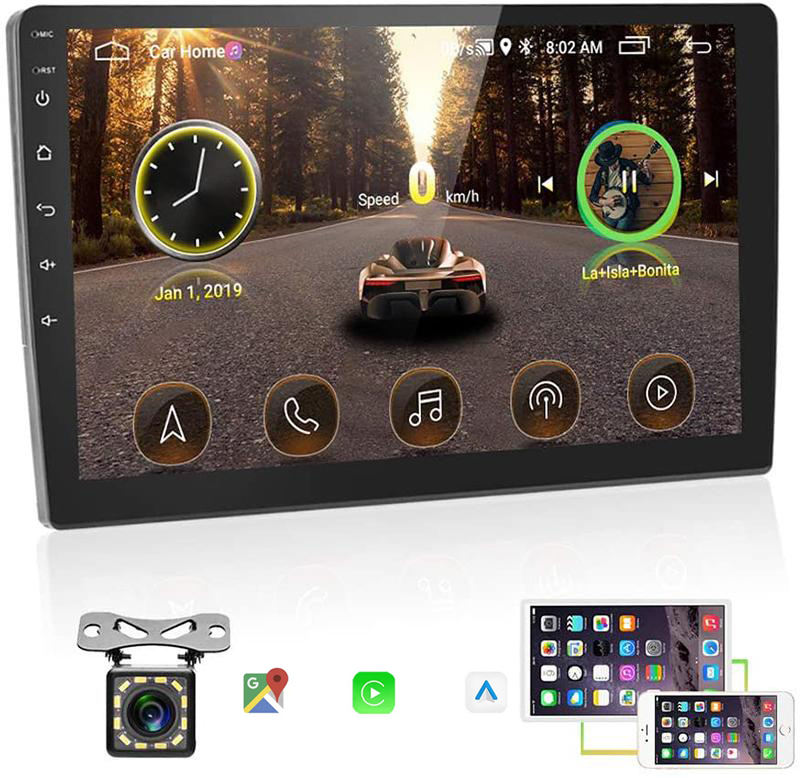 Android Double 10.1 inch Car Stereo Wireless Carplay Android auto 2G+32G Touch Screen Monitor Support Bluetooth, WiFi, GPS, FM, SWC + Rear Camera & Ex