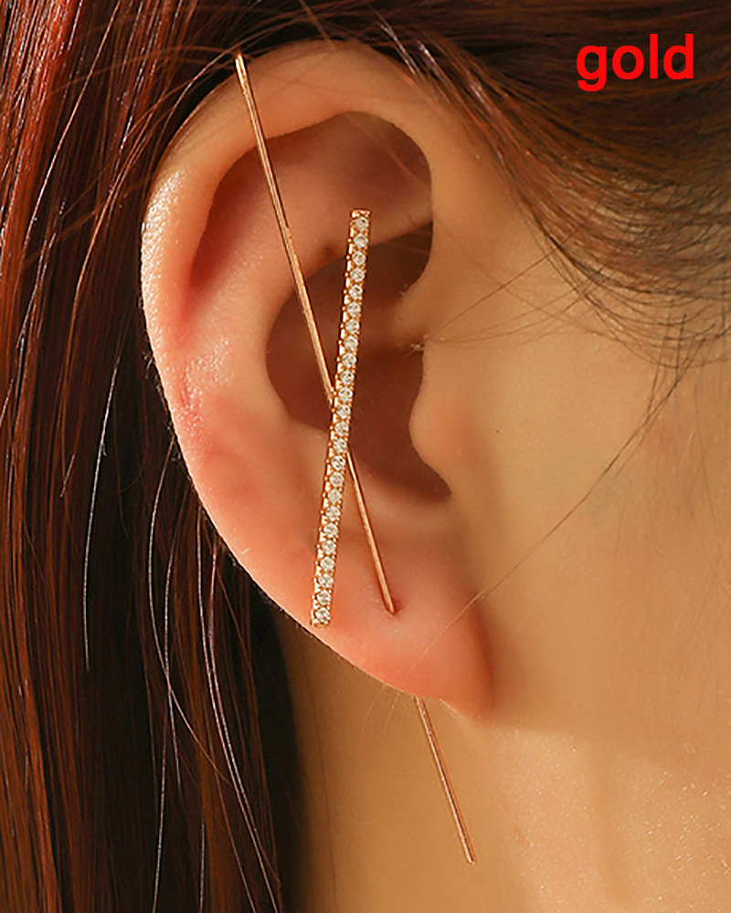 New Ear Needle Wrap Crawler Hook Earrings For Women Surround Auricle Diagonal Stud Copper Inlaid Zircon Piercing Earring /1