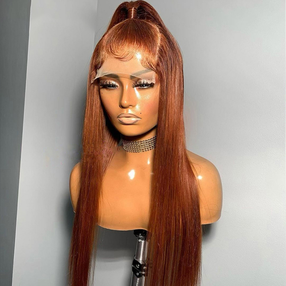 250 Density 13x4 Straight Lace Frontal Human Hair Wigs Ginger Chocolate Brown Transparent Wig Colored Wigs For Women Synthetic