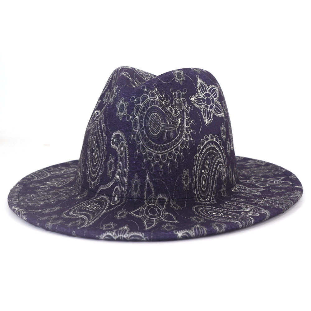Cashew Flower Digital Printing Jazz Fedora Hats Wide Brim Top Hats for Women Luxury Designer Brand Fascinator Felt Panama Cap