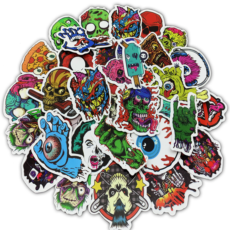 50pcs Waterproof Laptop Skull Horrible Stickers Graffiti Patches Decals for Car Bike Motorcycle Bicycle Luggage Skateboard Guitar Helmet DIY Sticker