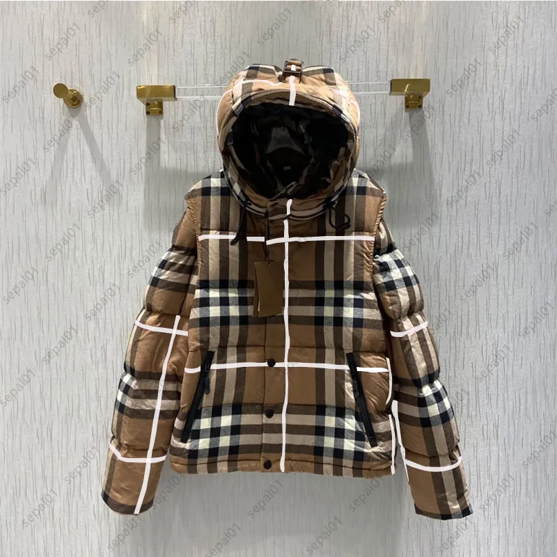 Designer Plaid Men Women Down Jacket Removable Sleeves Winter Thickened Warm Puffer Coat, With logo-1
Designer Plaid Men Women Down Jacket Removable Sleeves Winter Thickened Warm Puffer Coat, With logo-1