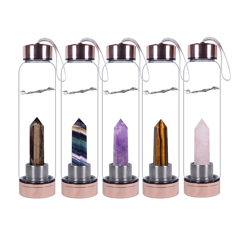 Rose Gold Natural Crystal Pillar Glass Water Bottle Healing Quartz Energy Stone Bottles Portable Spa Water Cup, As picture
Rose Gold Natural Crystal Pillar Glass Water Bottle Healing Quartz Energy Stone Bottles Portable Spa Water Cup, As picture