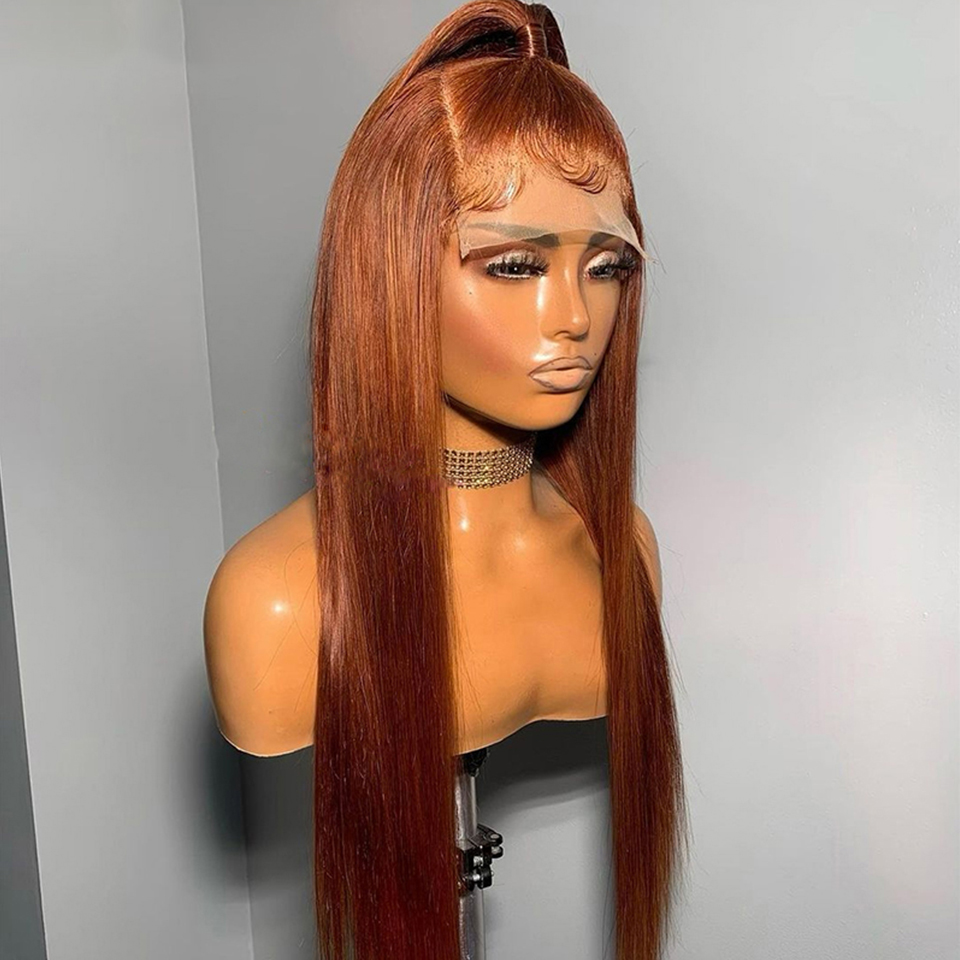 250 Density 13x4 Straight Lace Frontal Human Hair Wigs Ginger Chocolate Brown Transparent Wig Colored Wigs For Women Synthetic