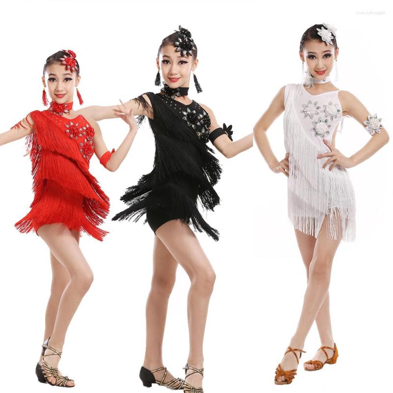 Kids Sequin Tassel Latin Dance Costumes For Compeon, Stage Performance, And Gymnastics