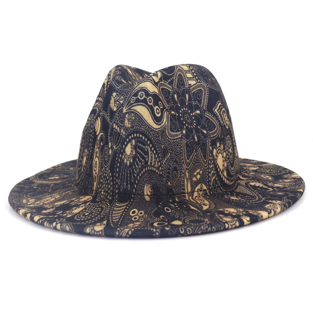 Cashew Flower Digital Printing Jazz Fedora Hats Wide Brim Top Hats for Women Luxury Designer Brand Fascinator Felt Panama Cap