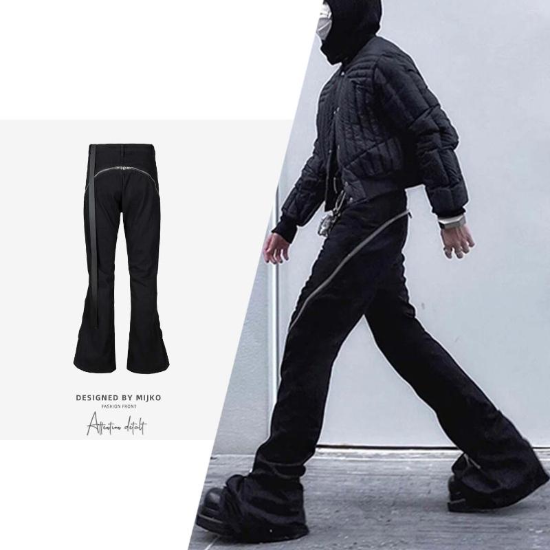 Men's Jeans Vintage Screw Twist Black Micro Flared Jean Men Hip Hop Diagonal Zipper Loose Wide Pants Unisex Streetwear Denim