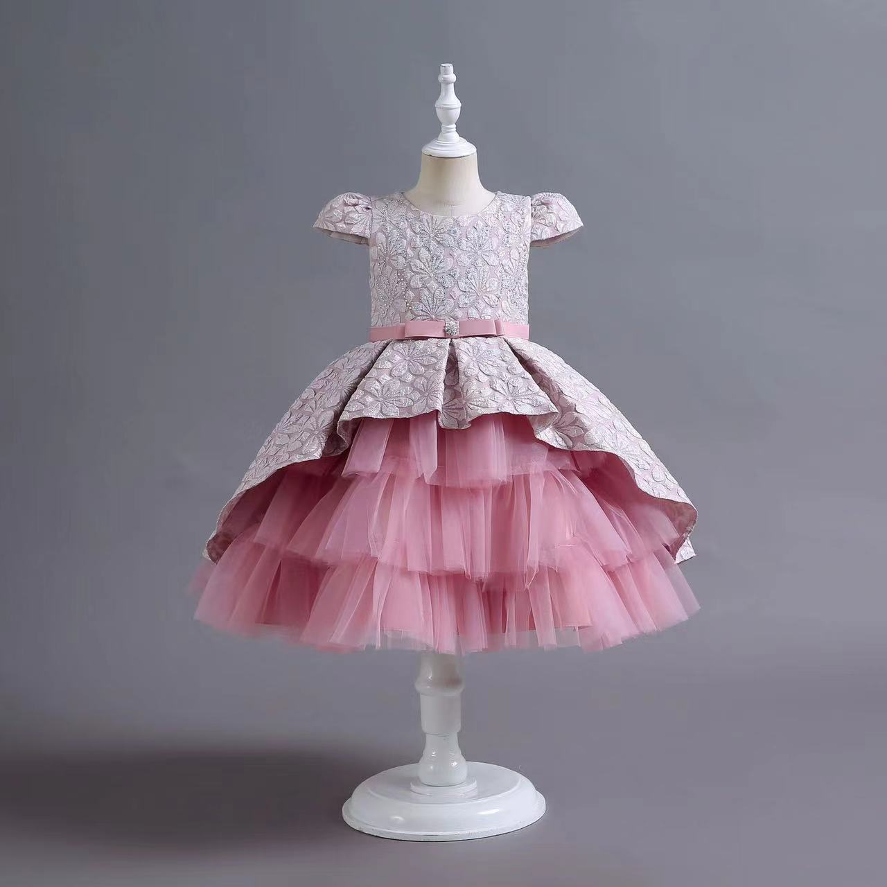2023 Gold Crystal Flower Girls Dress pink Pageant Dresses Ball Gown Beaded Toddler Infant Clothes Little Kids Birthday Gowns