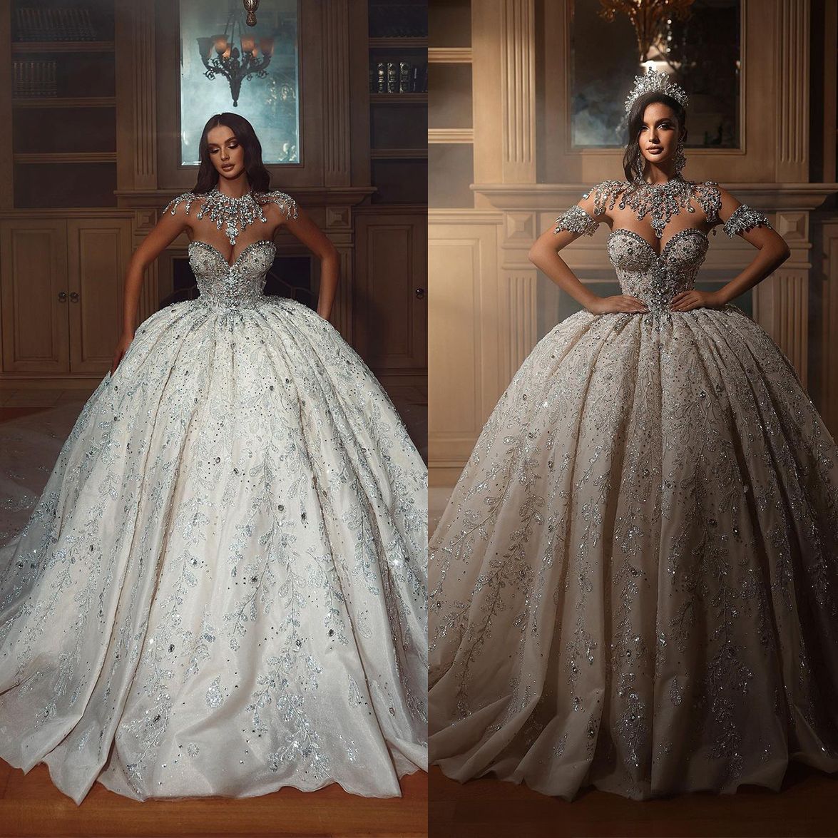 Exquisite Crystal Wedding Dress Ball Gown Custom Made Luxury Beading Sequins Lace Sweetheart Church Bridal Dresses