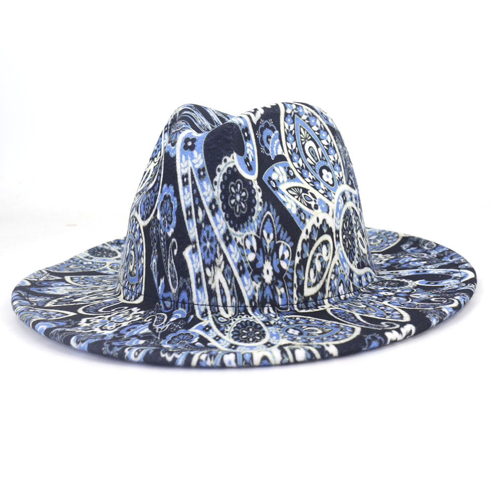 Cashew Flower Digital Printing Jazz Fedora Hats Wide Brim Top Hats for Women Luxury Designer Brand Fascinator Felt Panama Cap