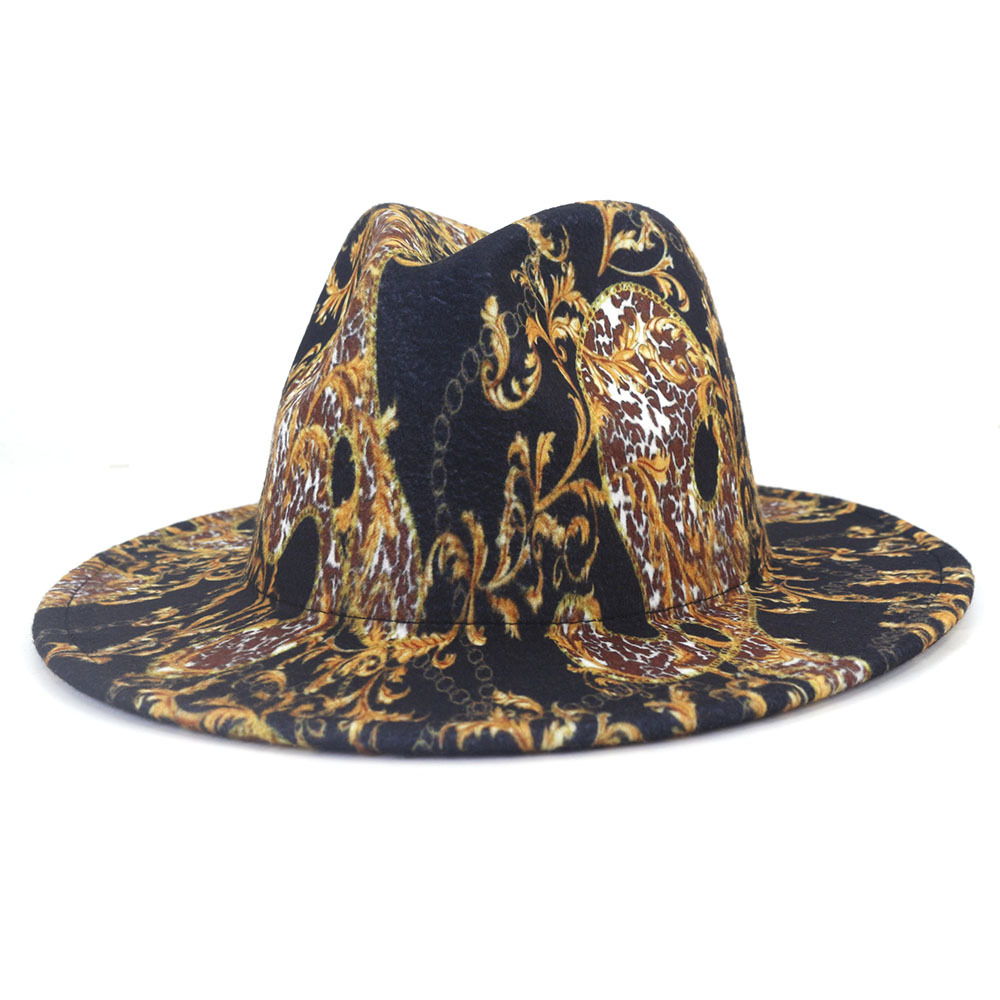 Cashew Flower Digital Printing Jazz Fedora Hats Wide Brim Top Hats for Women Luxury Designer Brand Fascinator Felt Panama Cap