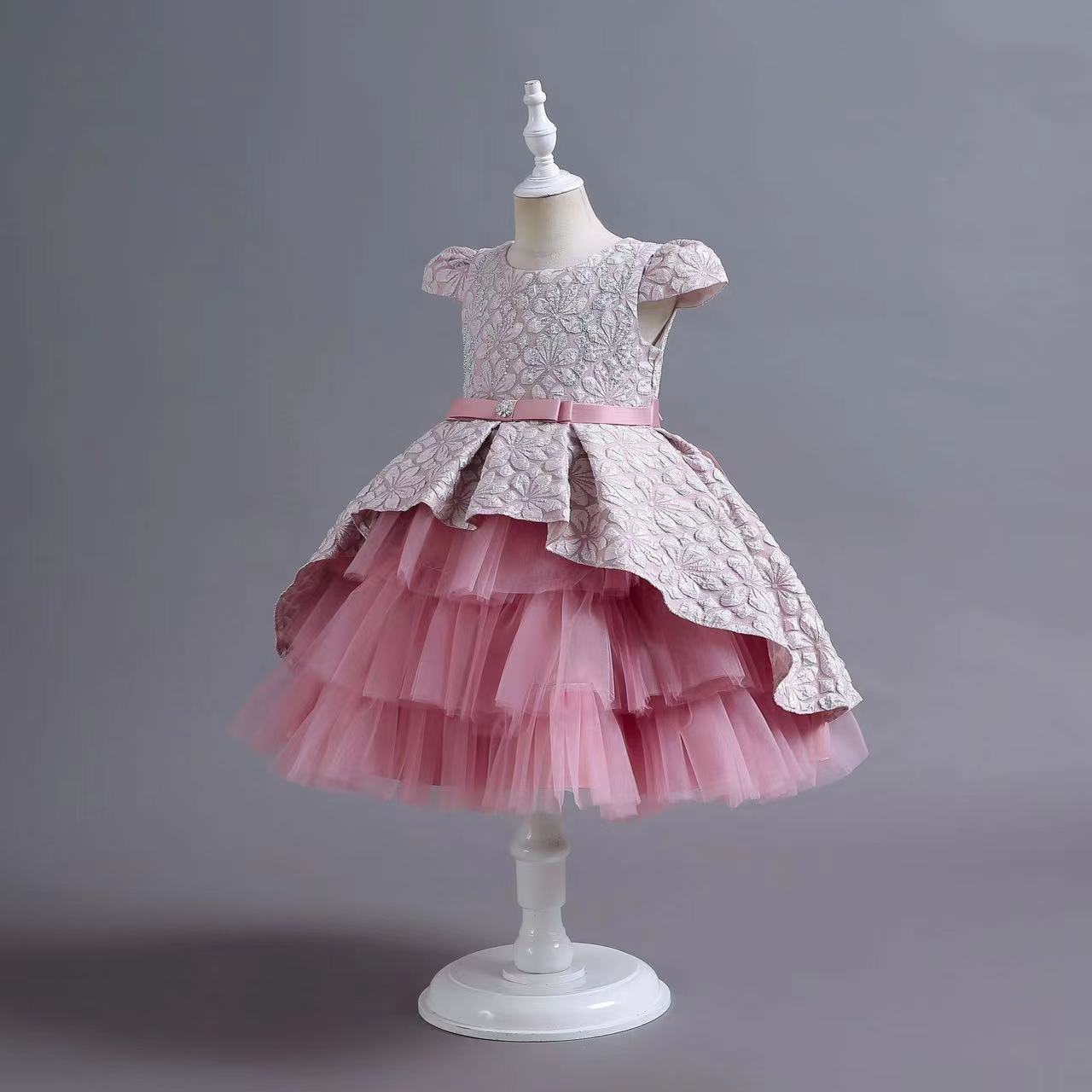 2023 Gold Crystal Flower Girls Dress pink Pageant Dresses Ball Gown Beaded Toddler Infant Clothes Little Kids Birthday Gowns