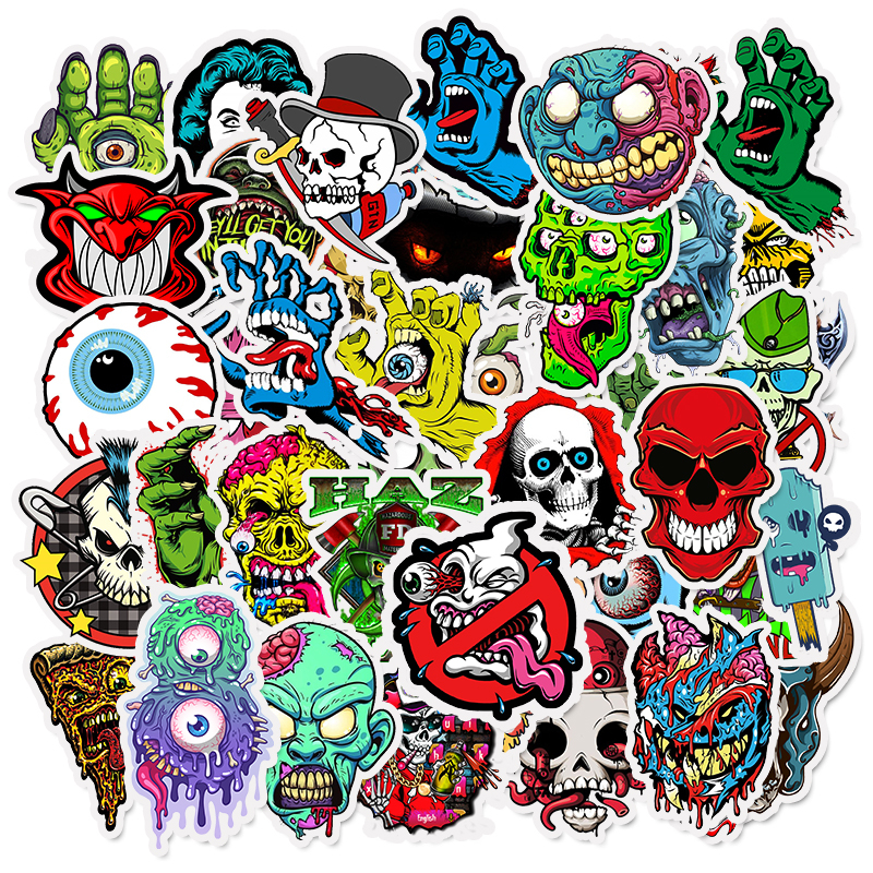 50pcs Waterproof Laptop Skull Horrible Stickers Graffiti Patches Decals for Car Bike Motorcycle Bicycle Luggage Skateboard Guitar Helmet DIY Sticker