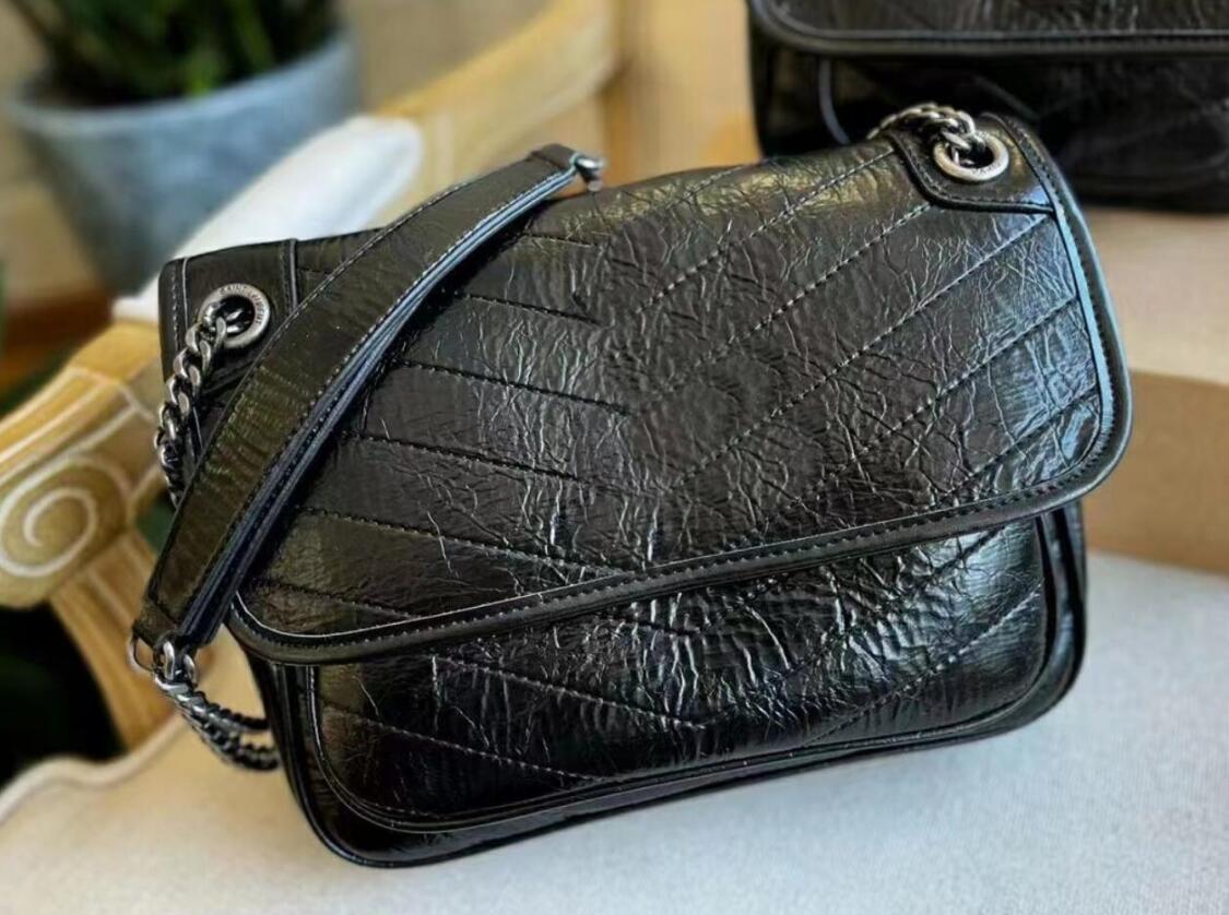 

Handbag luxury designer niki shoulder bag waxy leather messenger bags women cross body bag Satchel lady vintage design sacoche fashion classic Stripes Turquoise, Black+box