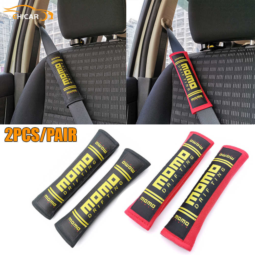 Safety Belts Accessories VEHICAR 2PCS Cotton Seat Belt Cover MOMO Style Racing Car Modified Car Seatbelt Safety Belt Cover Shoulder Pads Cover Univers
