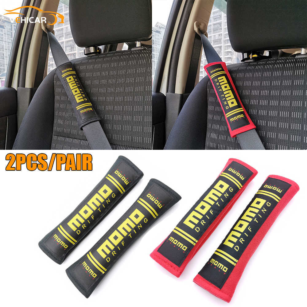 Safety Belts Accessories VEHICAR 2PCS Cotton Seat Belt Cover MOMO Style Racing Car Modified Car Seatbelt Safety Belt Cover Shoulder Pads Cover Universal T221212