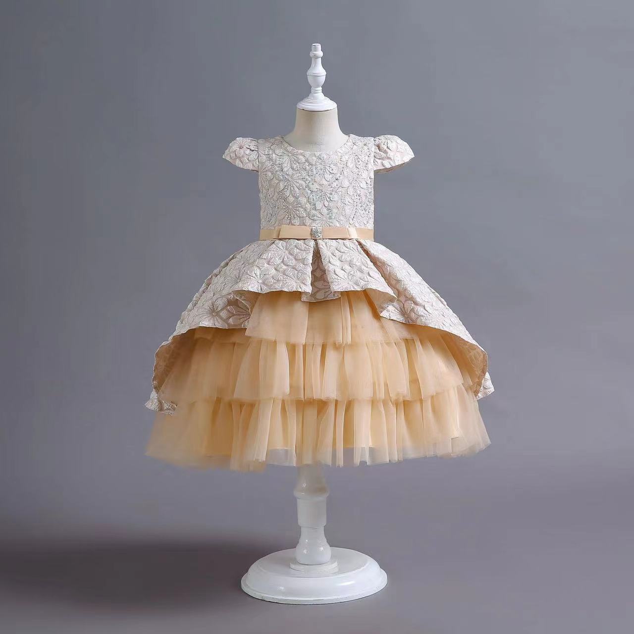 2023 Gold Crystal Flower Girls Dress pink Pageant Dresses Ball Gown Beaded Toddler Infant Clothes Little Kids Birthday Gowns