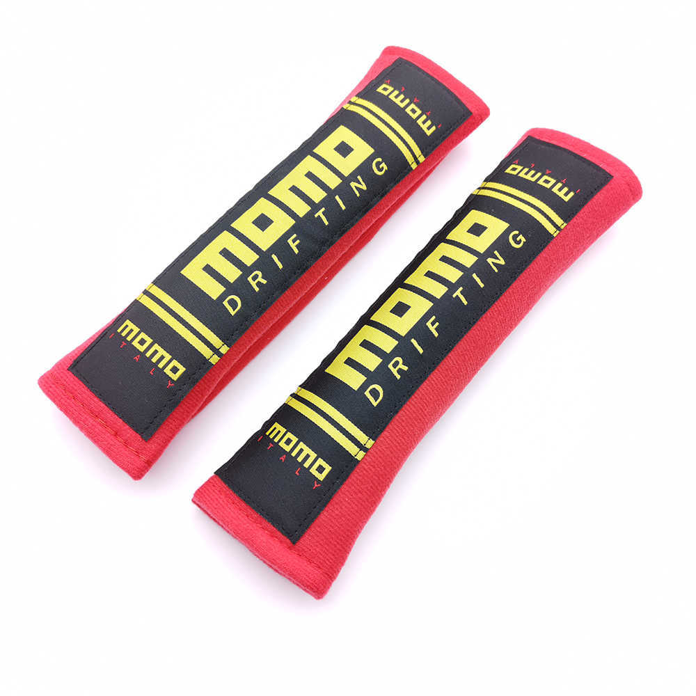 Safety Belts Accessories VEHICAR 2PCS Cotton Seat Belt Cover MOMO Style Racing Car Modified Car Seatbelt Safety Belt Cover Shoulder Pads Cover Univers