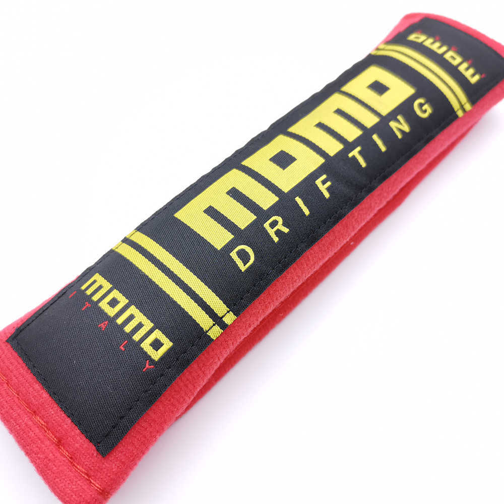 Safety Belts Accessories VEHICAR 2PCS Cotton Seat Belt Cover MOMO Style Racing Car Modified Car Seatbelt Safety Belt Cover Shoulder Pads Cover Univers