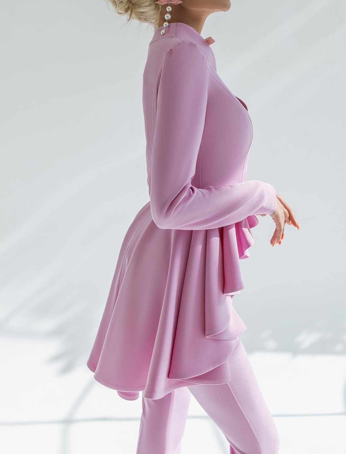 Tiered Ruffles Women Pants Suits Slim Fit Long Sleeve Trousers Sets High Streetwear Work Business Wear 2 Pieces