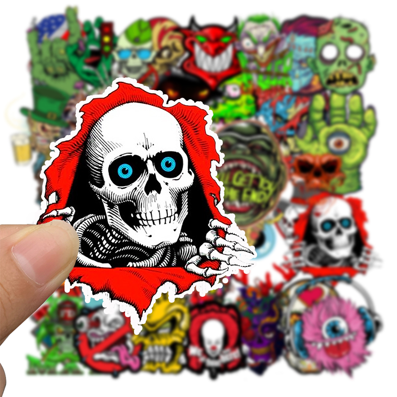 50pcs Waterproof Laptop Skull Horrible Stickers Graffiti Patches Decals for Car Bike Motorcycle Bicycle Luggage Skateboard Guitar Helmet DIY Sticker
