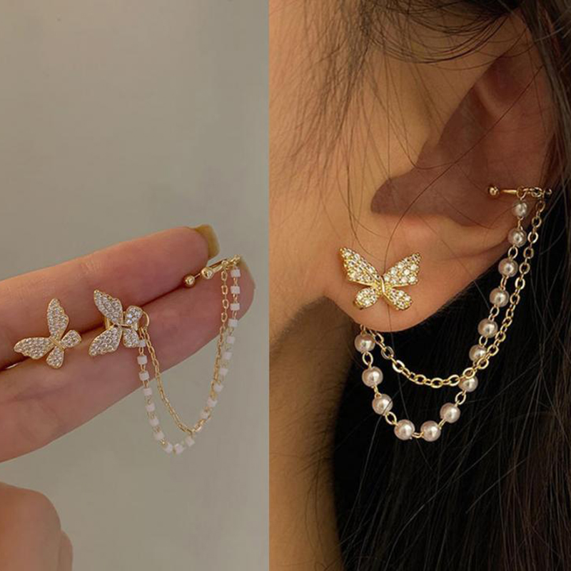 1PC New Fashion Gold Color Moon Star Clip Earrings For Women Simple Fake Cartilage Long Tassel Ear Cuff Jewelry