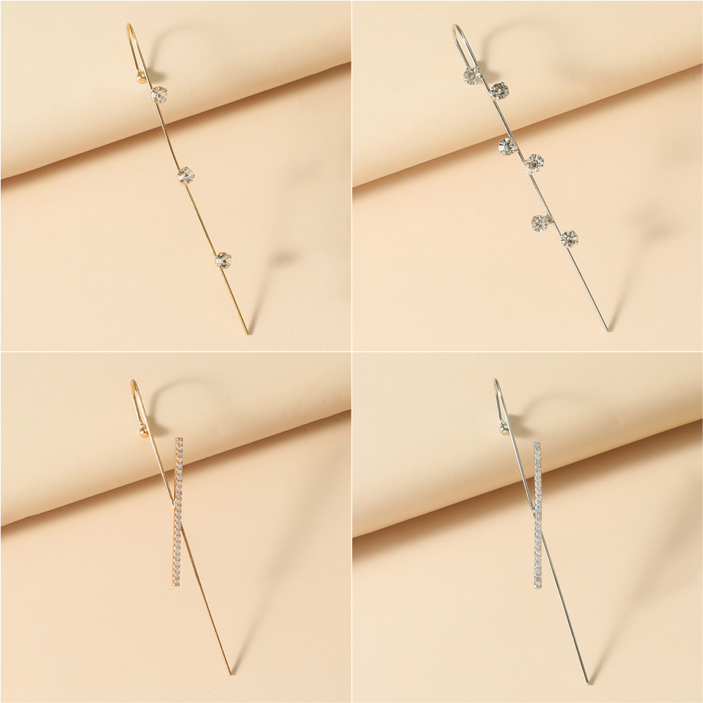 New Ear Needle Wrap Crawler Hook Earrings For Women Surround Auricle Diagonal Stud Copper Inlaid Zircon Piercing Earring /1