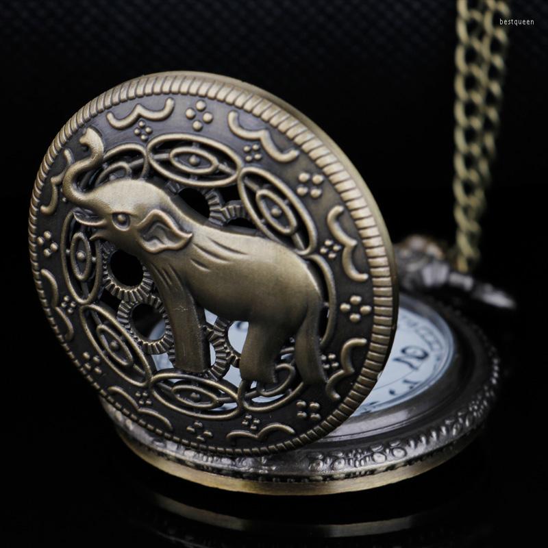 Pocket Watches Arrival Bronze Cute Elephant Chains Steampunk Hollow Quartz Watch Necklace Pendent For Men Women Gifts