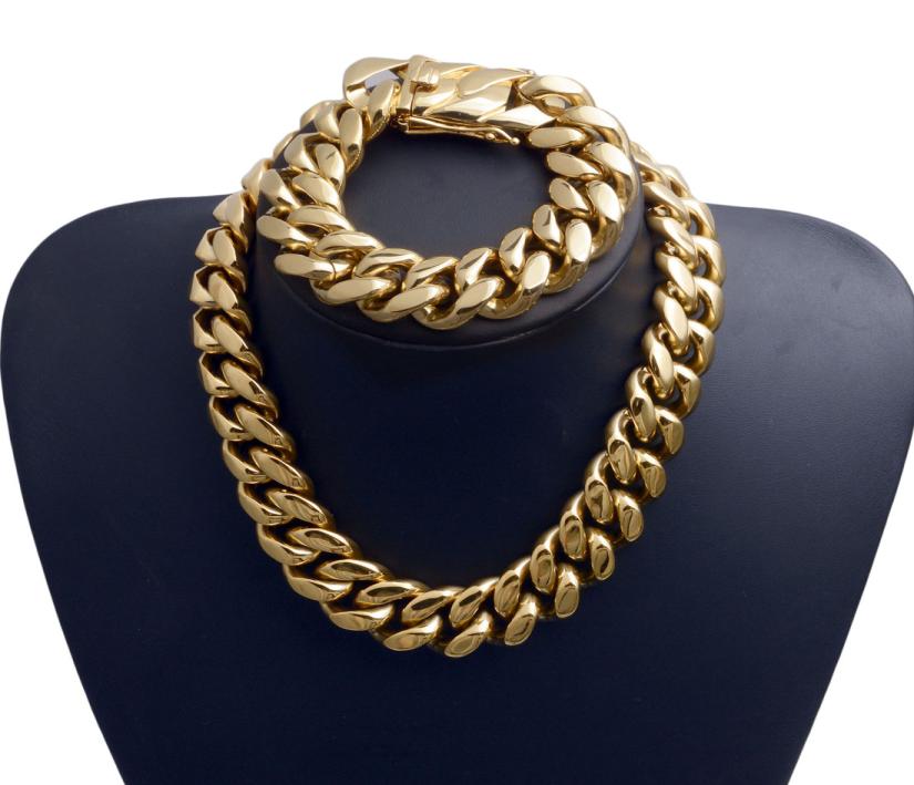 22mm Exaggerated SuperWide Men Cuban Link Chain Jewlery Set Hip Hop Stainless Steel Choker Necklace Bracelet 18K Gold Plated 16q8009555
22mm Exaggerated SuperWide Men Cuban Link Chain Jewlery Set Hip Hop Stainless Steel Choker Necklace Bracelet 18K Gold Plated 16q8009555