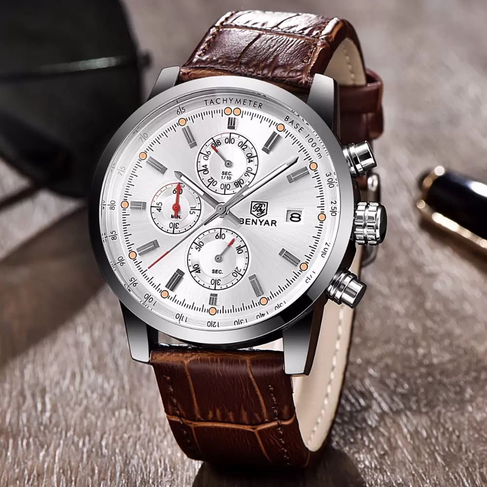 2022 BENYAR New Fashion Chronograph Genuine Leather Sport Mens Watches Top Brand Luxury Military Quartz Watch Clock Relogio Masculino, Gray 
2022 BENYAR New Fashion Chronograph Genuine Leather Sport Mens Watches Top Brand Luxury Military Quartz Watch Clock Relogio Masculino, Gray