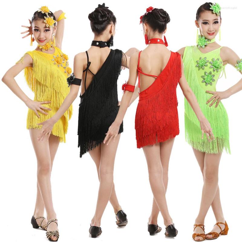 Kids Sequin Tassel Latin Dance Costumes For Compeon, Stage Performance, And Gymnastics