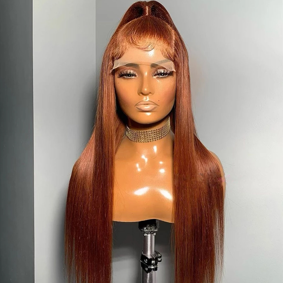 250 Density 13x4 Straight Lace Frontal Human Hair Wigs Ginger Chocolate Brown Transparent Wig Colored Wigs For Women Synthetic