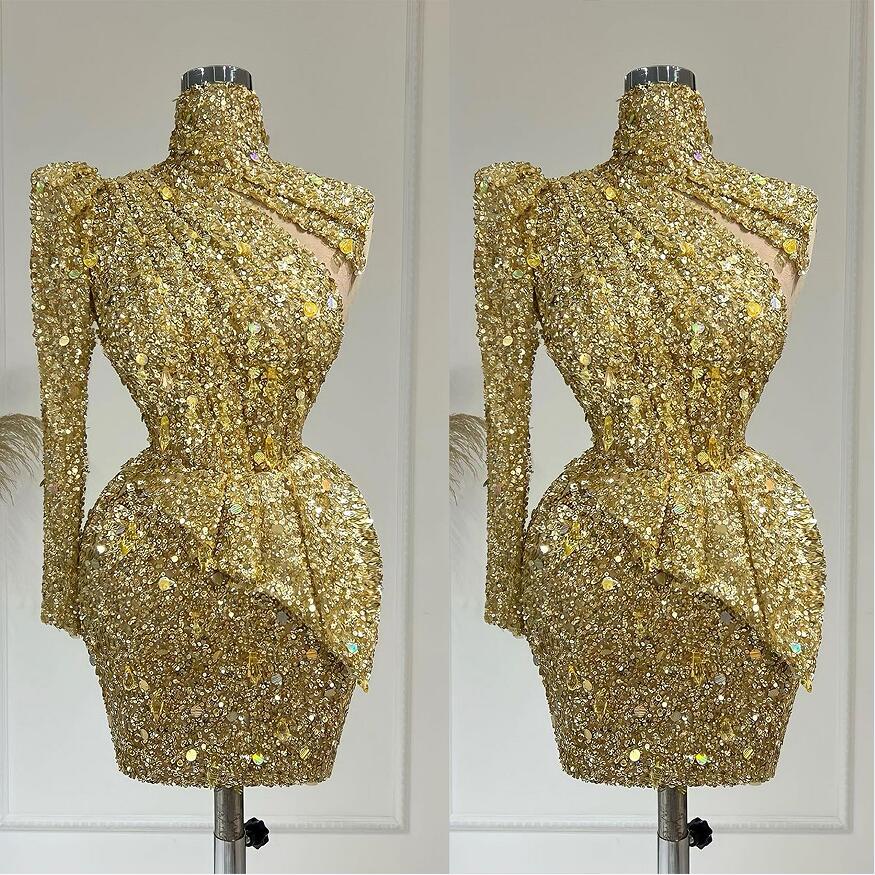 Amazing High Neck Cocktail Dresses Sequined Mini Skirt Short Prom Gowns Sexy Crystals Celebrity Evening Dress