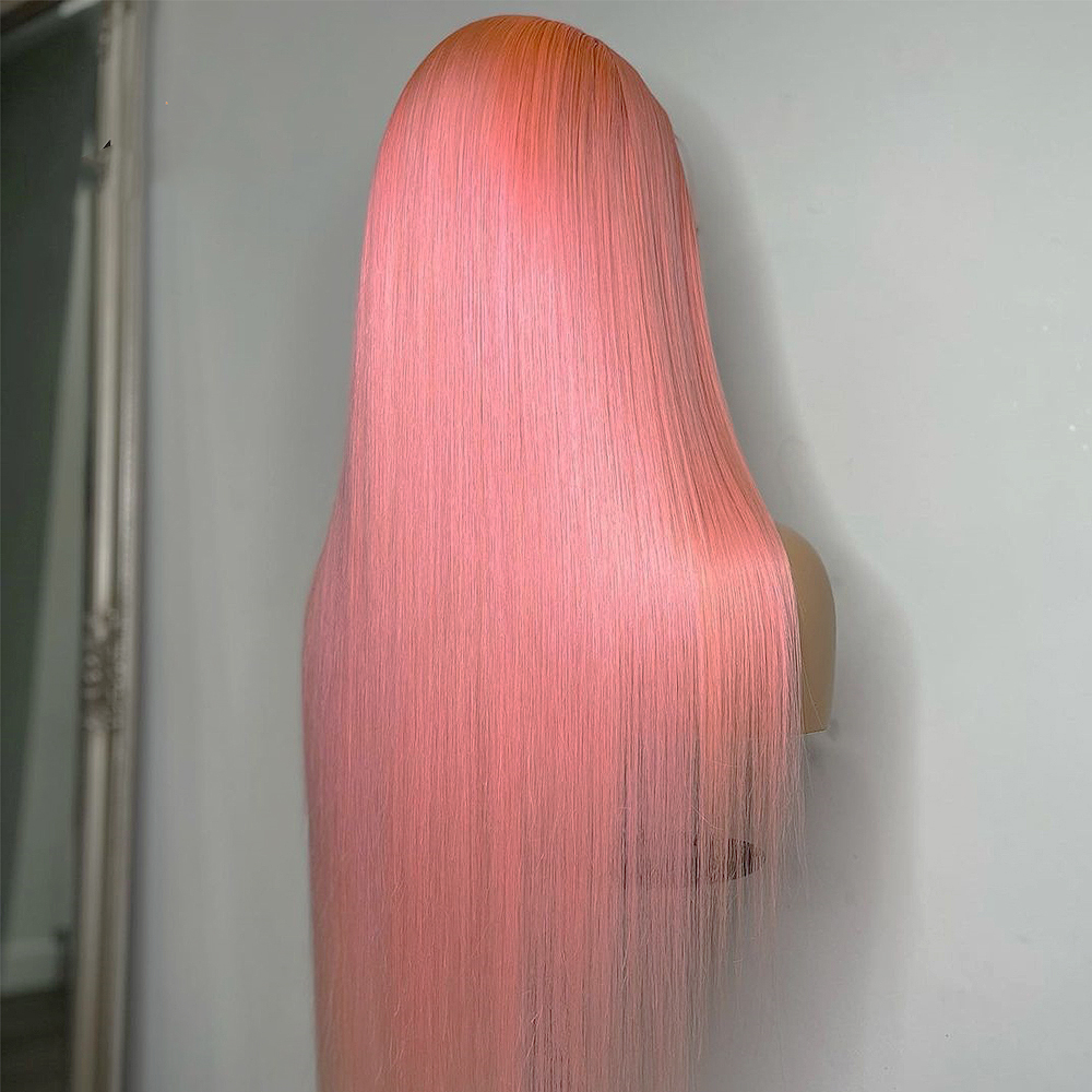 Pink Colored 13x4 HD Lace Frontal Wigs Brazilian Straight Human Hair Wigs For Women Synthetic Bleached Knots Pre Plucked