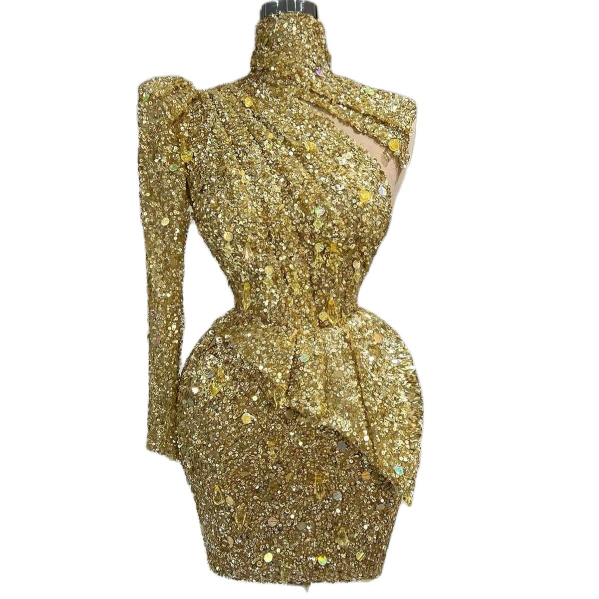 Amazing High Neck Cocktail Dresses Sequined Mini Skirt Short Prom Gowns Sexy Crystals Celebrity Evening Dress