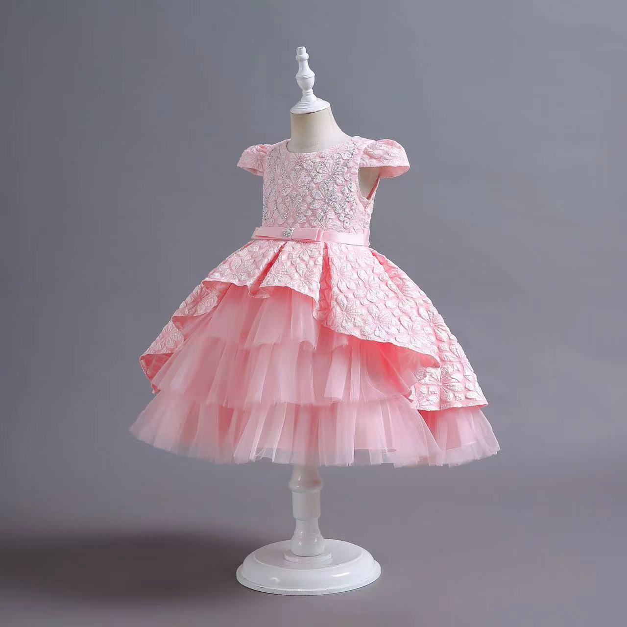 2023 Gold Crystal Flower Girls Dress pink Pageant Dresses Ball Gown Beaded Toddler Infant Clothes Little Kids Birthday Gowns