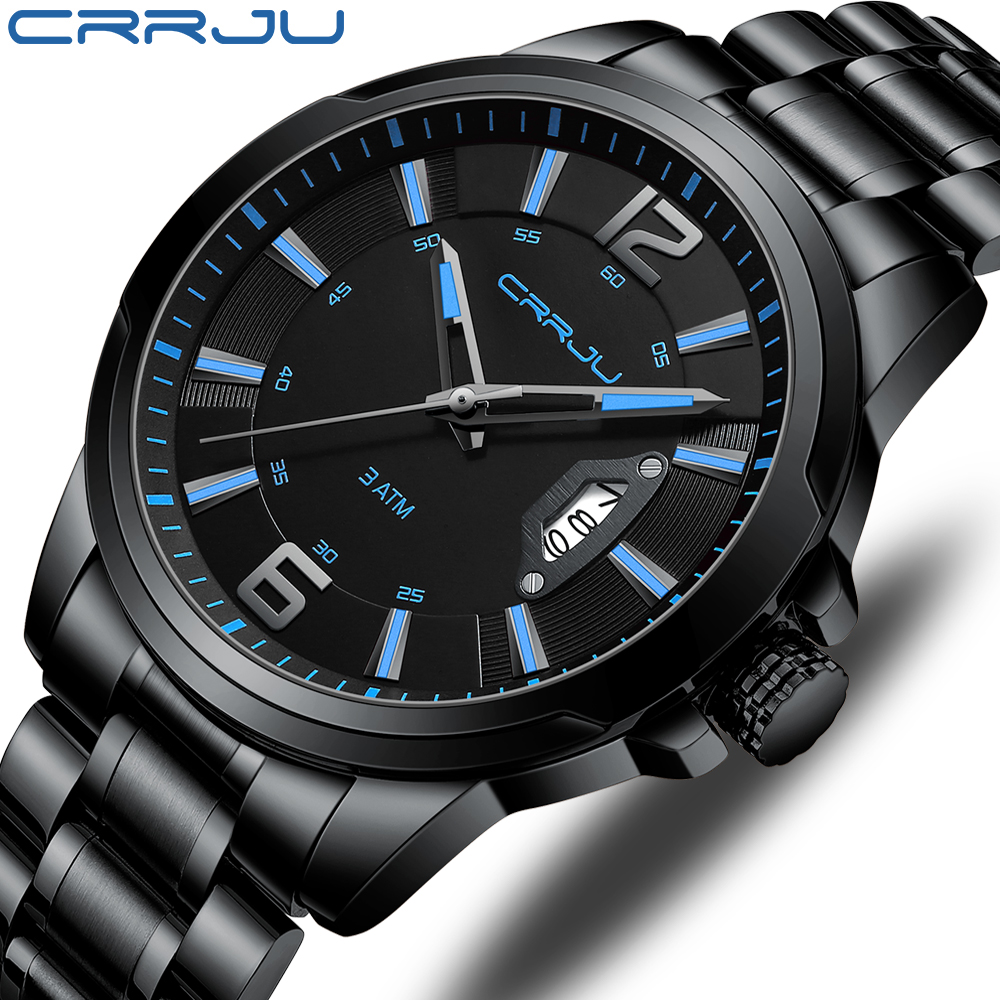 CRRJU men's watch stainless steel business watch classical calendar waterproof quartz watch, Black
CRRJU men's watch stainless steel business watch classical calendar waterproof quartz watch, Black