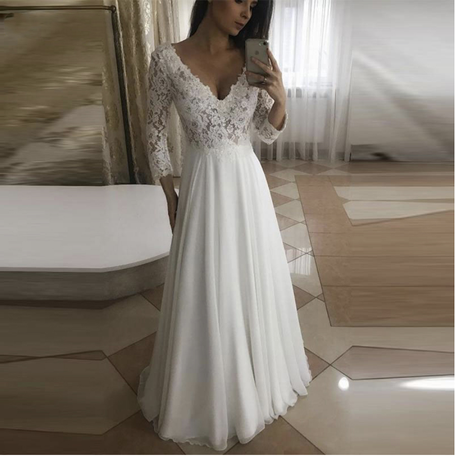 Lace Dresses Vestido Festa Robe De Soiree Dress for Wedding Party Bride To Be 3/4 sleeve Formal Gowns