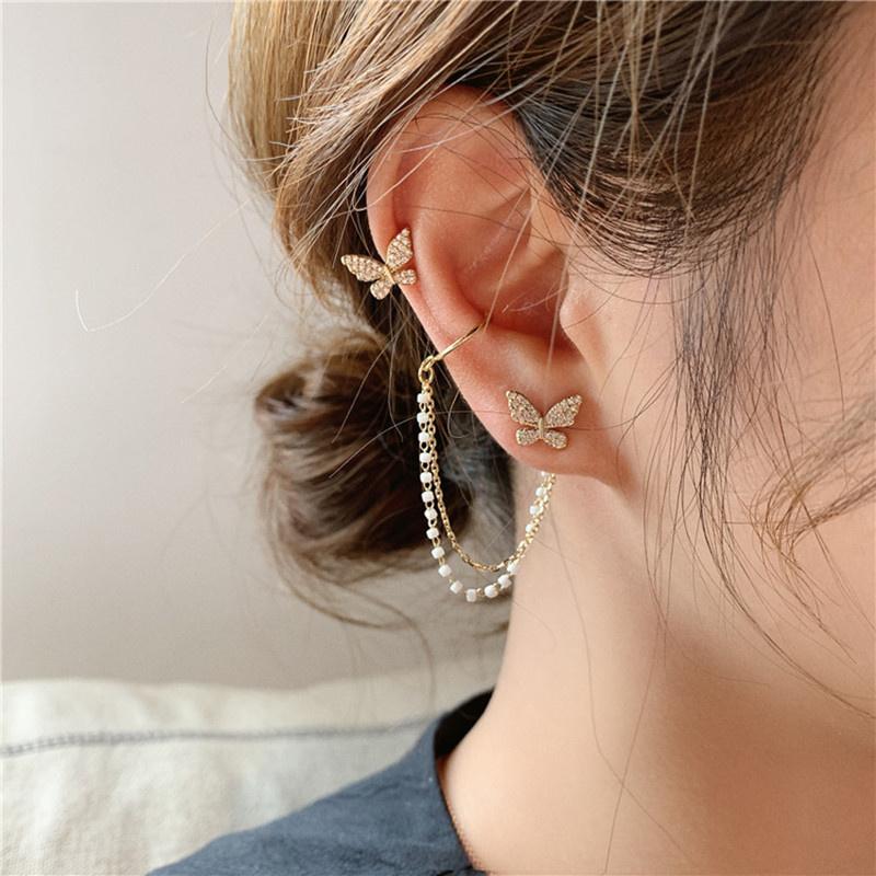 1PC New Fashion Gold Color Moon Star Clip Earrings For Women Simple Fake Cartilage Long Tassel Ear Cuff Jewelry