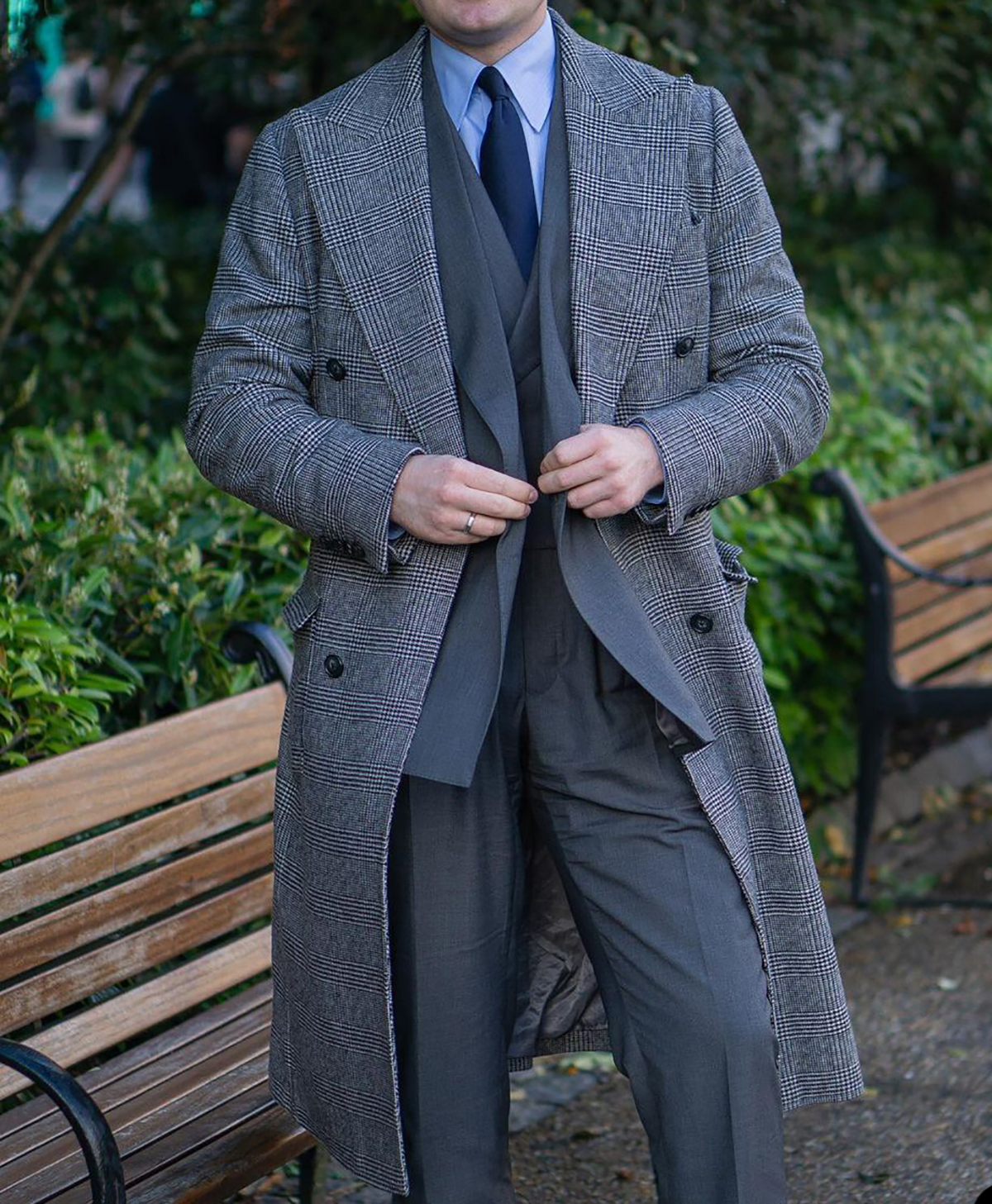One Piece Wedding Tuxedos Long Coat Glen Plaid Modern Formal Slim Double Breasted Customized Fit Notched Lapel Three Outer Pockets Business Coat