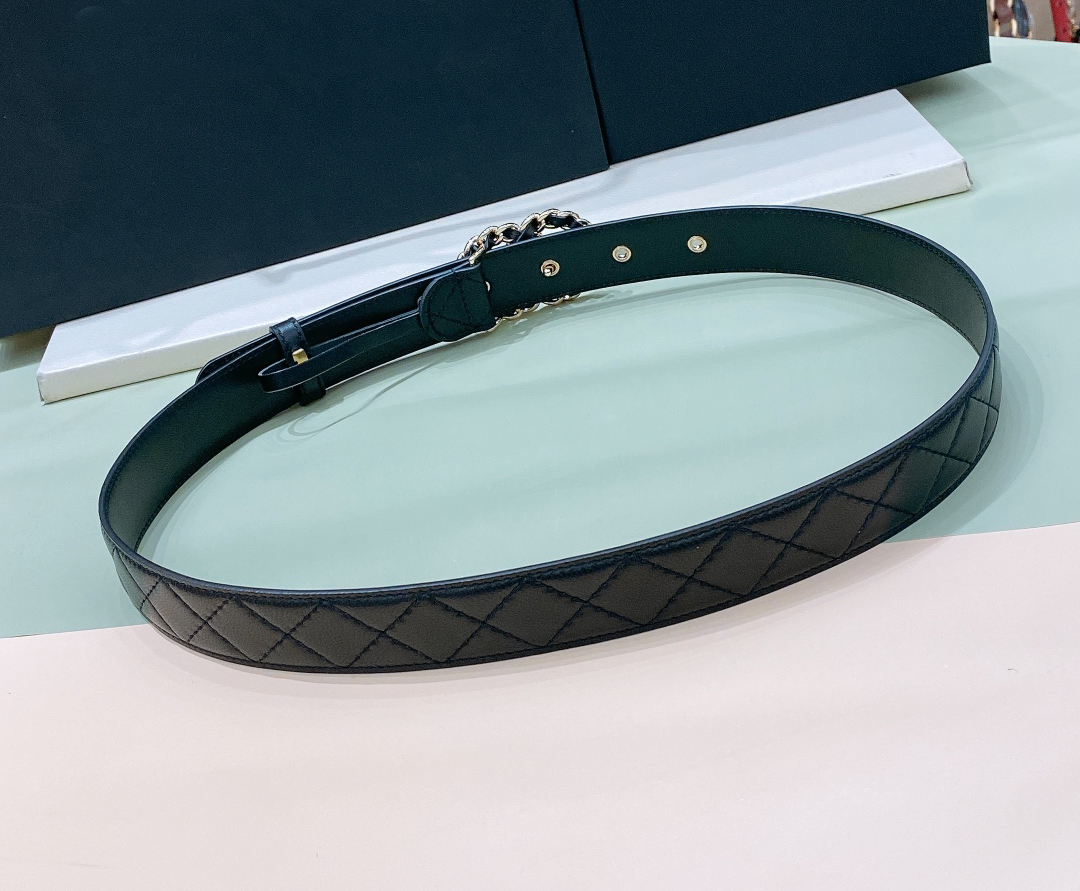 Lambskin Quilted Belt Gold Buckle Black Leather Waistband Women Waist Belts Classic Trousers & Jeans Dress Belts