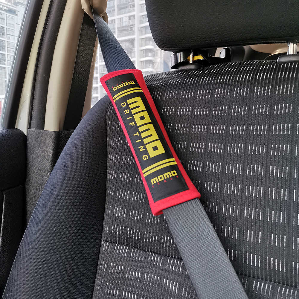 Safety Belts Accessories VEHICAR 2PCS Cotton Seat Belt Cover MOMO Style Racing Car Modified Car Seatbelt Safety Belt Cover Shoulder Pads Cover Univers