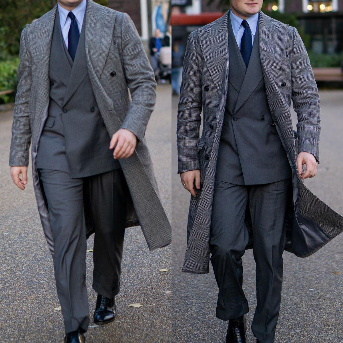 One Piece Wedding Tuxedos Long Coat Glen Plaid Modern Formal Slim Double Breasted Customized Fit Notched Lapel Three Outer Pockets Business Coat
