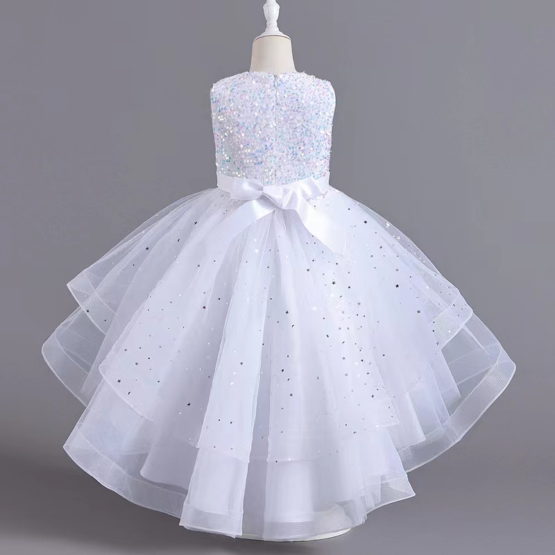 Princess Ball Gown Pearls Flower Girl Dresses For Wedding Appliqued Backless Pageant Gowns Floor Length Tulle First Communion Dress