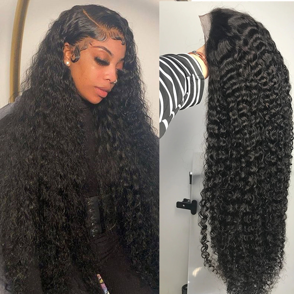 180Density Deep Wave Frontal Wig Human Hair 13x4 Curly Lace Front Wig Full Transparent HD Lace Synthetic Wigs 180 Density