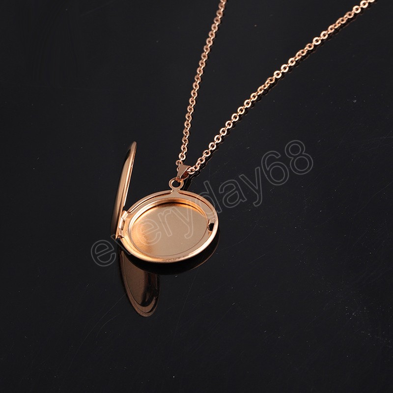 Round DIY Photo Frame Pendant Necklace For Women Men Glossy Stainless Steel Locket Necklace Couple Lover Trendy Jewelry Gift